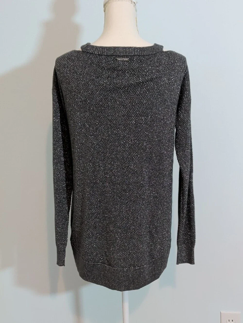 Michael Kors Black Metallic Knit Top long sleeve cold shoulder sleeve M